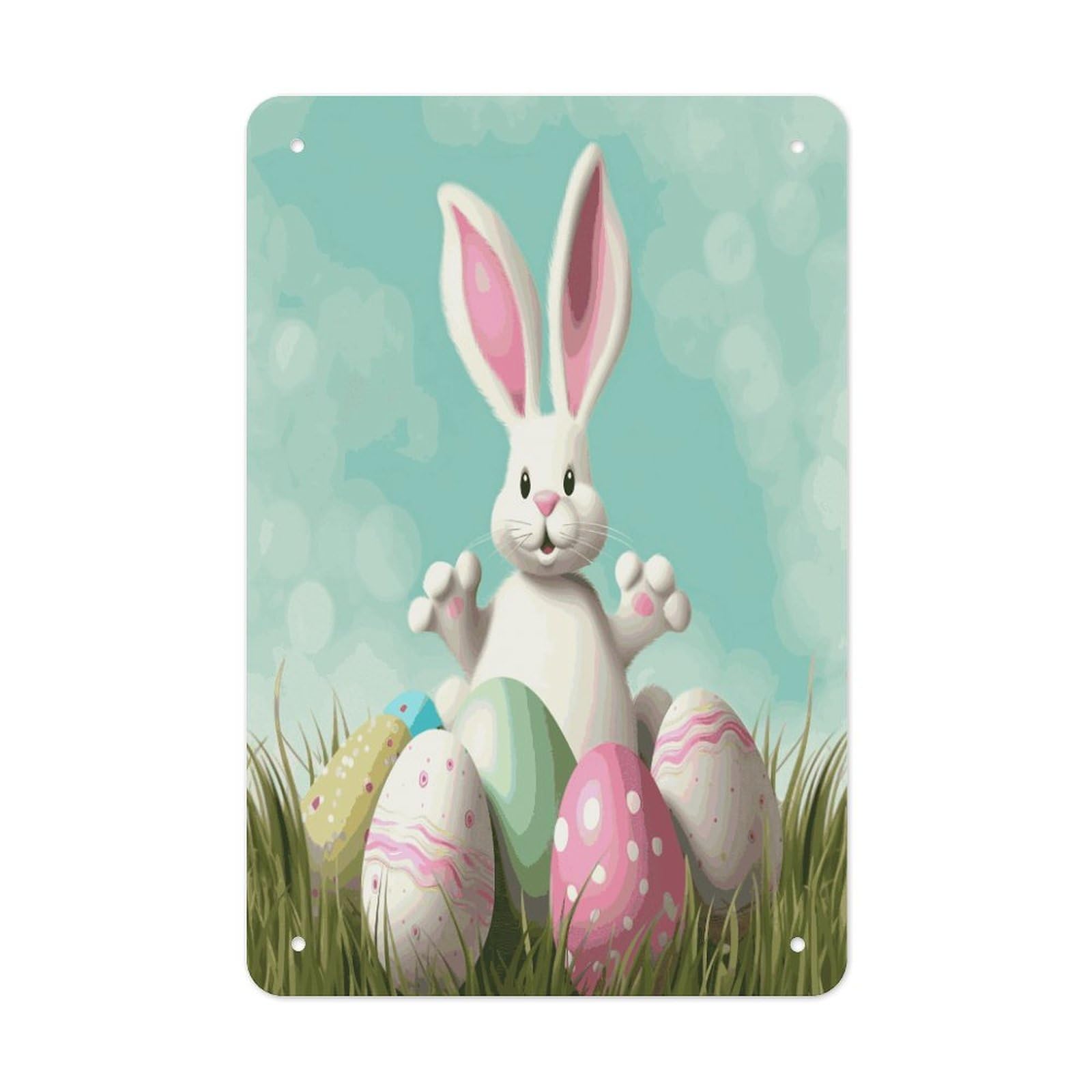 Happy Easter Eggs Bunny Tail1 Metal Tin Sign Wall Decor Hanging Plaque