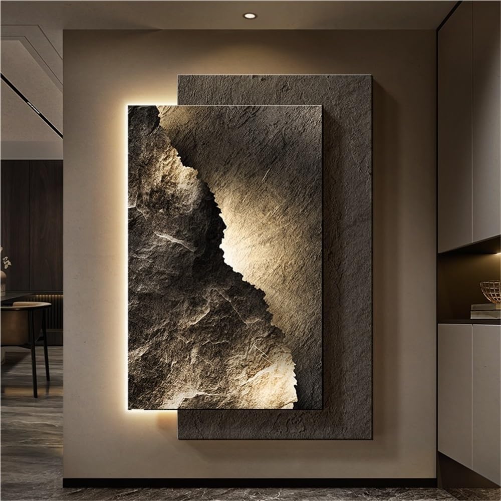 LED Sandstone Decoration Painting, Creative Stone Modeling Wall Painting, Simple Abstract Art for Living Room, Bedroom, Office(Brown,27.5x39.3in)