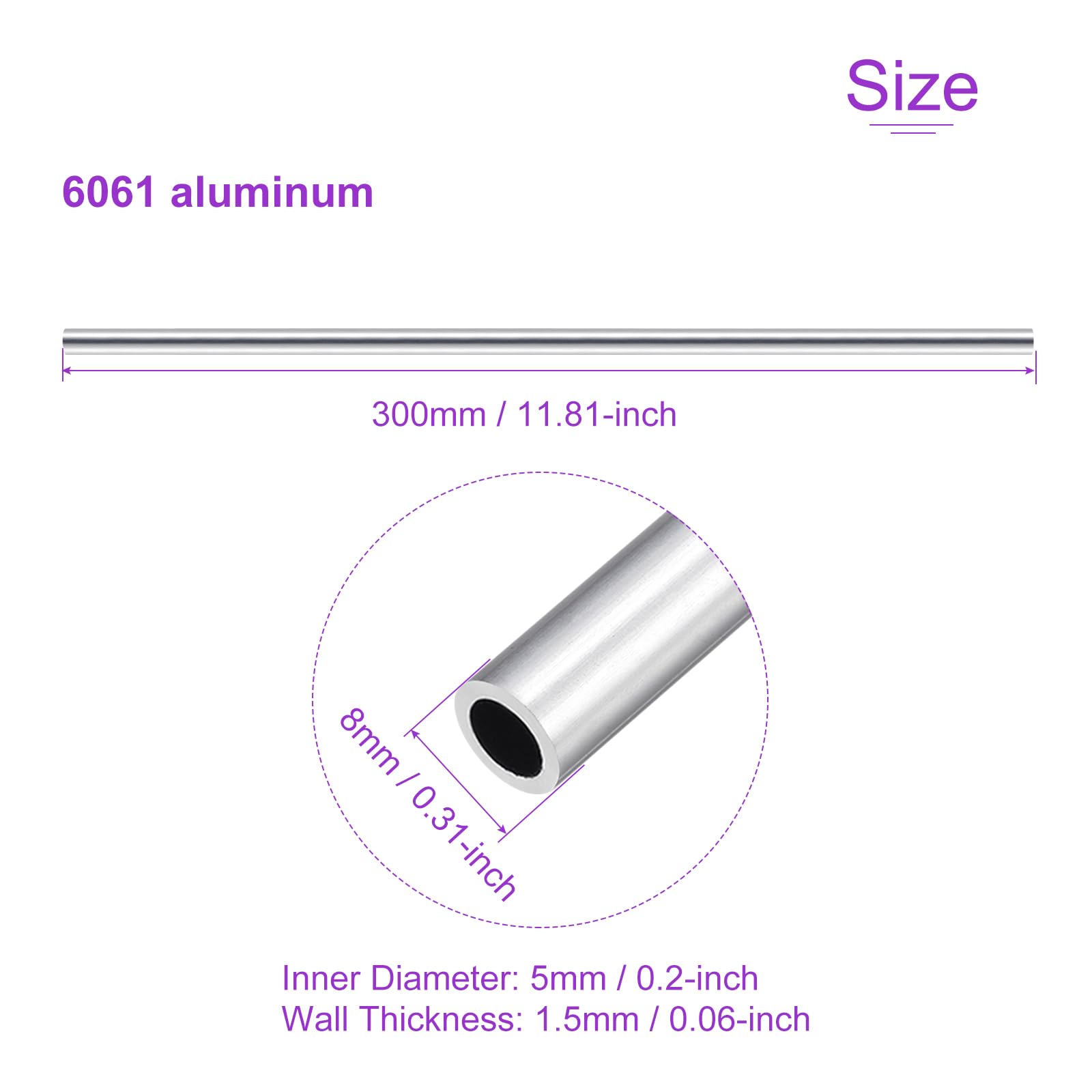 DMiotech 4-pak (8 mm śr. x 5 mm ID) 6063 aluminiowa okrągła rura o długości 300 mm przemysłowe metalowe rury do budowy ram maszyn projekty DIY