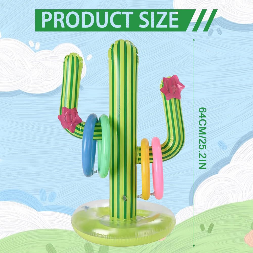 Falafoty 7PCS Cactus Gonflable Jeu de Lancer D'anneau, Bouée Piscine Jouet Anneau Cactus, Anneaux gonflables Cactus Piscine Gonflable Jouets pour Jeu d'eau d'été, Fête sur Plage Hawaïenne Décor