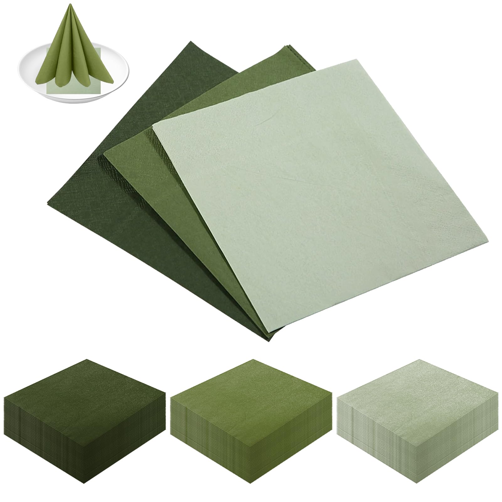 Tovaglioli di Carta Verde Salvia 100 Pezzi - Tovaglioli Monouso Eco 25x25 cm, Matrimoni, Compleanni e Cene Eleganti ,Tovaglioli Resistenti con Tocco
