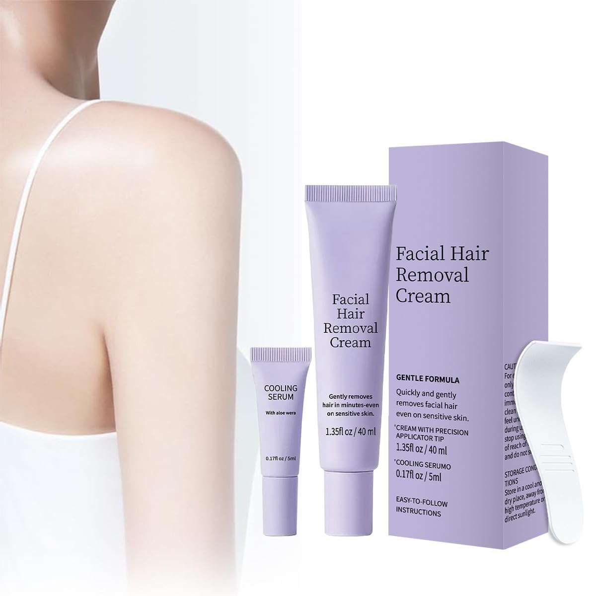 Crema depilatoria per il viso da donna con siero lenitivo rinfrescante – arricchita con aloe vera, ideale per mento, labbro superiore e zampe (6 pezzi)