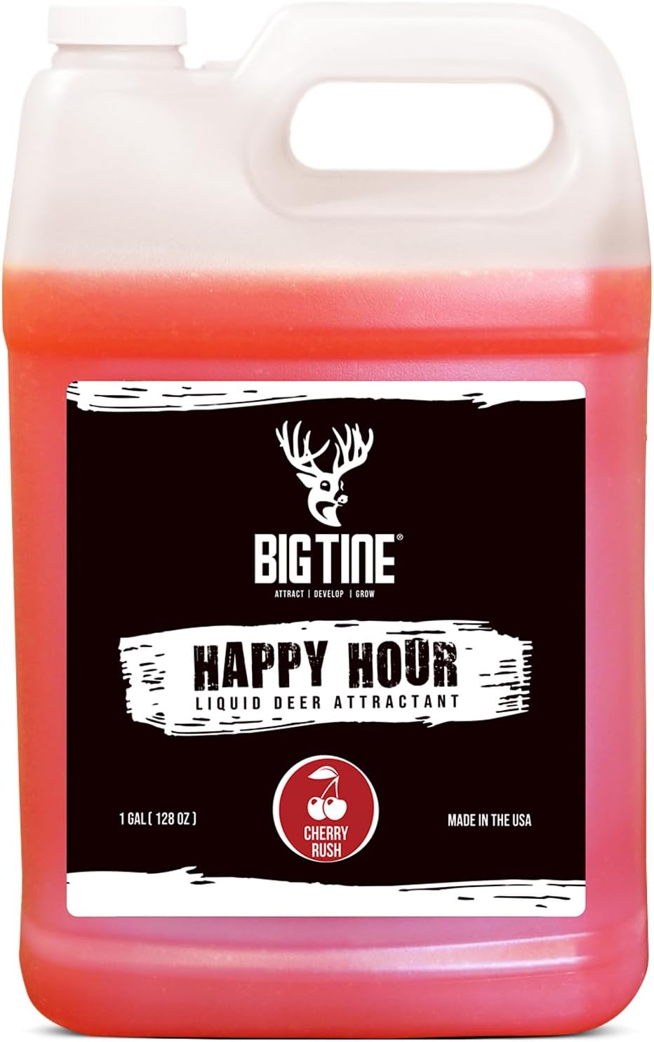 Big Tine Happy Hour, Liquid Deer Mineral Attractant, Cherry Rush Flavor, 1 Gallon Container, Powerful and Long Lasting, Concentrated Scent and Flavor
