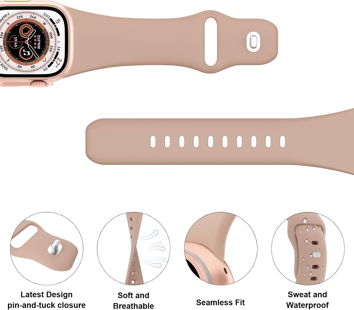 Pulseiras unissex compatíveis com Apple Watch de 38 mm, 40 mm, 41 mm, 42 mm, 44 mm, 45 mm e 49 mm, de silicone macio para iWatch séries Ultra 10/9/8/7/6/5/4/3/2/1 SE