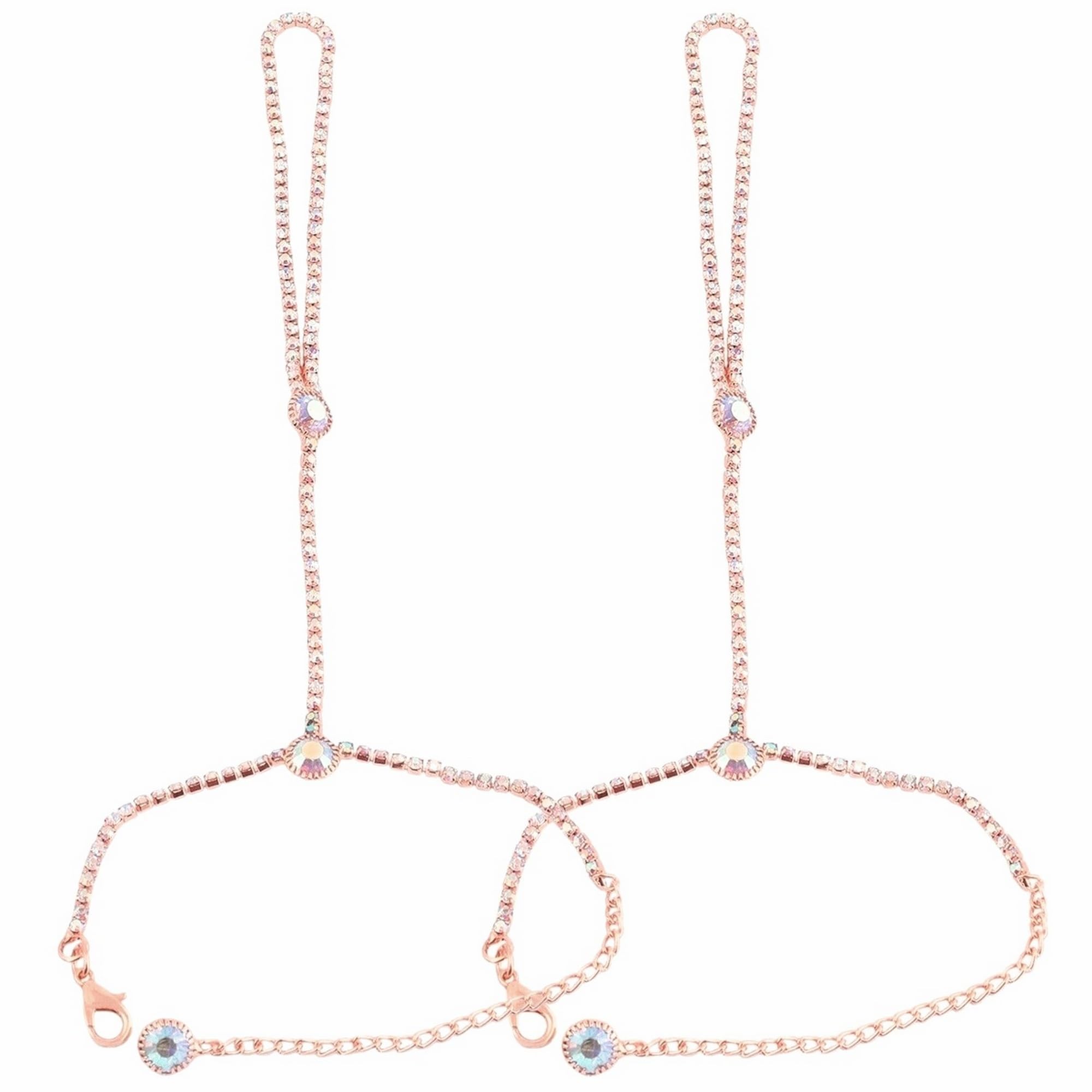 VAMA FASHIONS Rose Gold Crystal Rhinestone Without Finger Ring Link Chain Hathphool Hathpan Slave Chain Hand Bracelet For Women & Girls (1 Line Pair Hath Phool Bracelet Bridal) (B0DBD1W8L5) Amazon Price History, Amazon Price Tracker