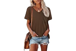 Womens Casual Brown V-Neck T-Shirt