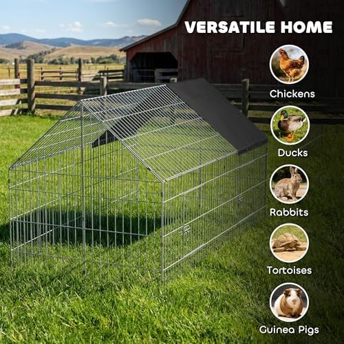 PawHut Metal Chicken Coop, 71" x 30" x 30" Large Chicken Run with Water-Resistant & Anti-UV Cover, Outdoor Poultry Cage with 2 Doors for 2-4 Hens, Rabbits, Ducks, Geese, Black — view 7