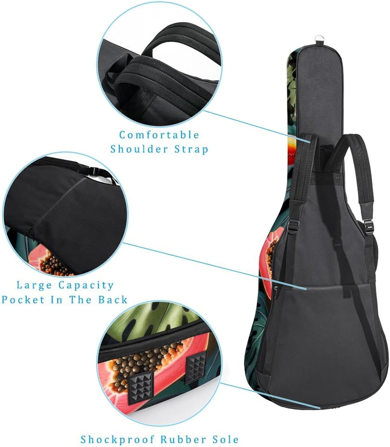 Tropical Exotics Flowers with Toucan Acoustic Guitar Gig Bag, 1 cm Thick Padding Waterproof Guitar Bag Backpack for 40 41 42 Inch Electric Bass Classical Guitars