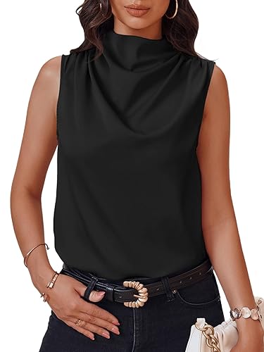 Cicy Bell Womens Mock Neck Satin Tank Tops Business Casual