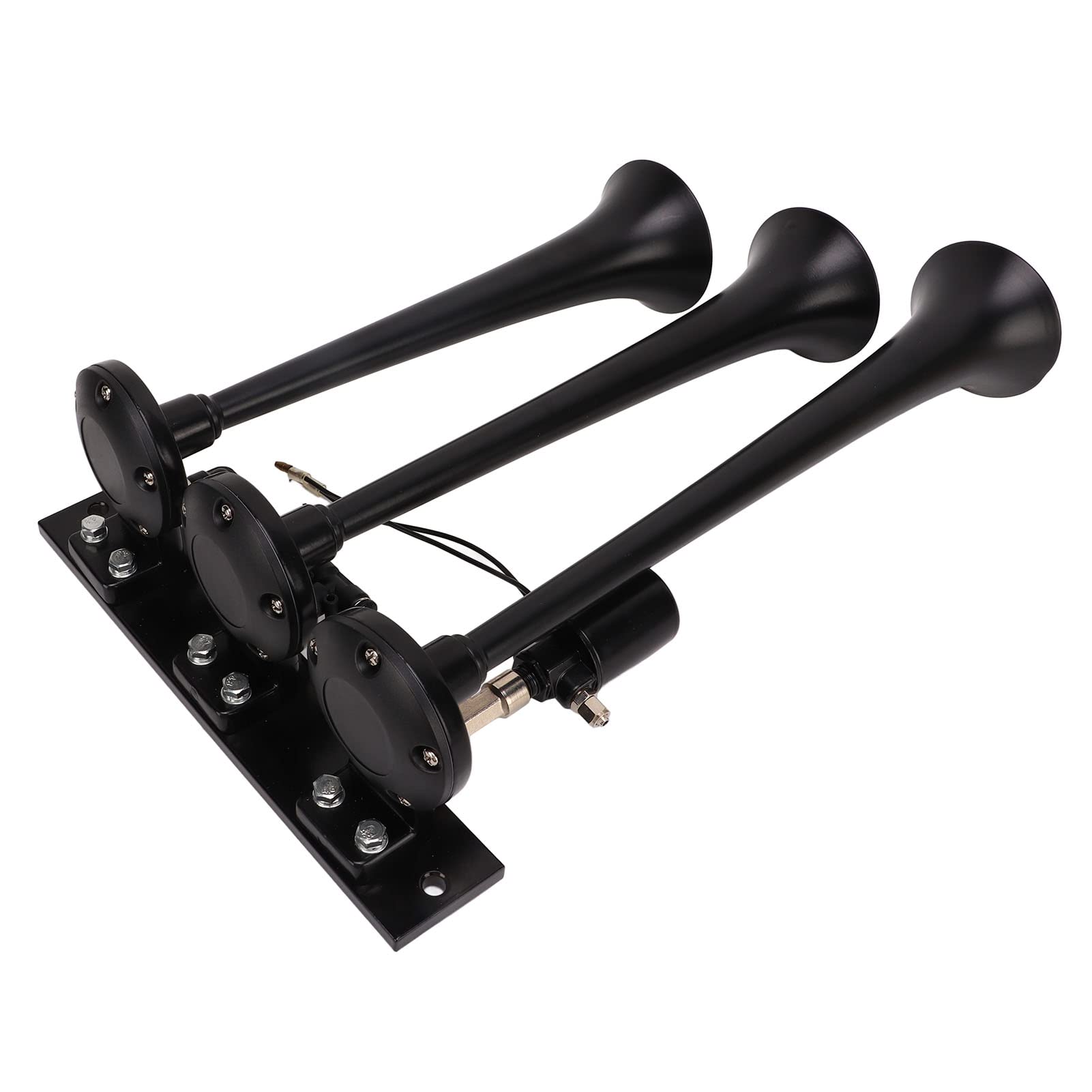 Tromba d'aria a tromba DC 12V a 3 fori da 135 dB per camion, barche, yacht, lega di alluminio nera