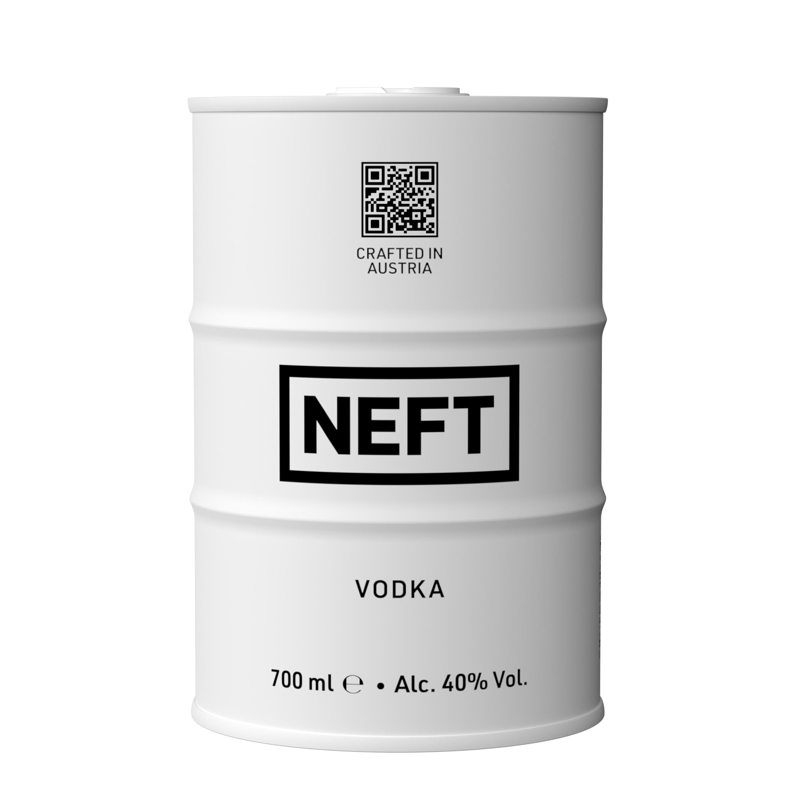 NEFT Vodka White Barrel 70cl – Austrian Vodka | Distilled with Alpine Spring Water & Ancient Rye Grain | Iconic Unbreakable Eco Barrel | 40% ABV | Smooth, Clean & Additive-Free