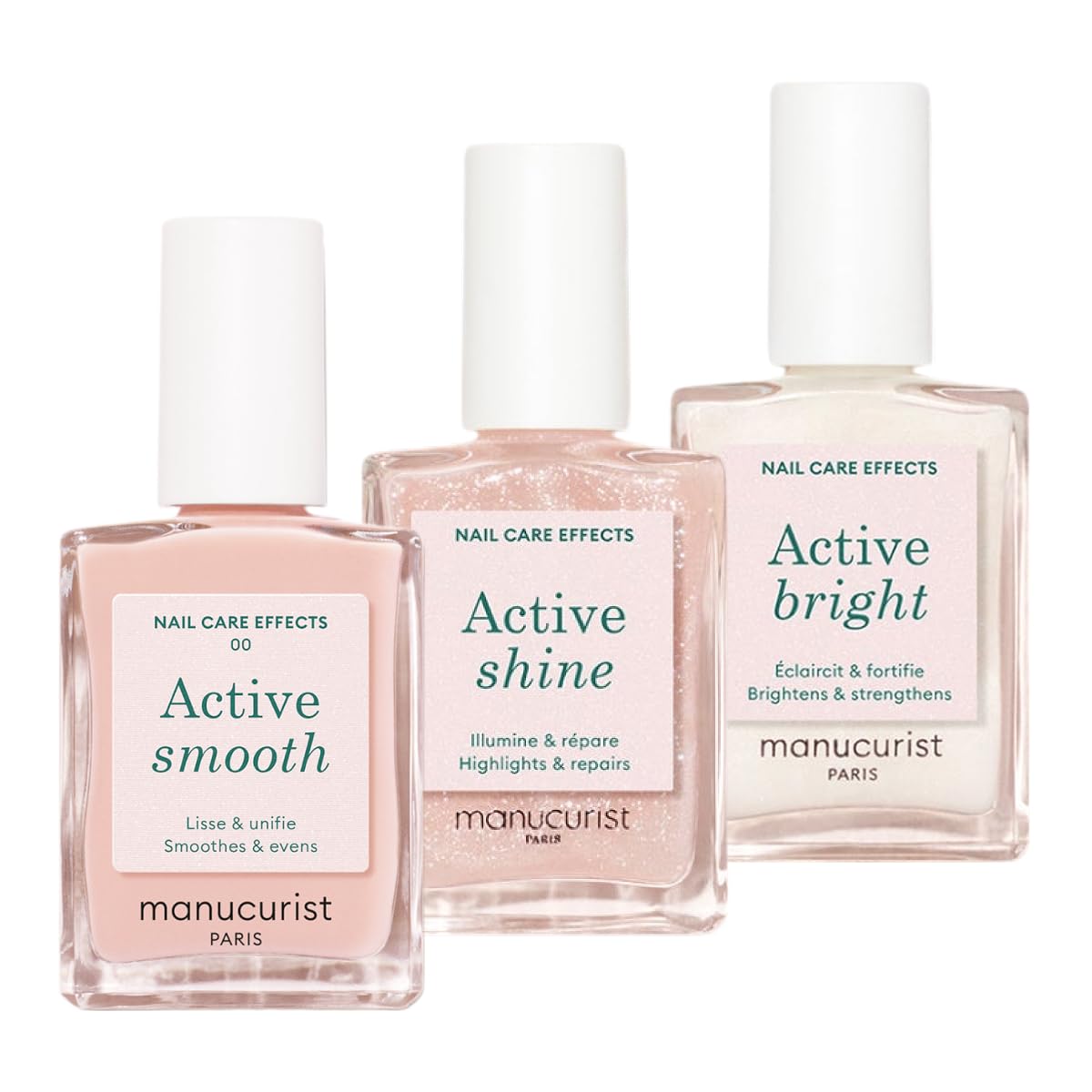 Manucurist Active Trio Active Smooth00, Active Shine, Active Bright | Trio Active Vernis à Ongles Soin Renforcement Ongles Vernis Durcisseur Ongle Vegan & Made in France