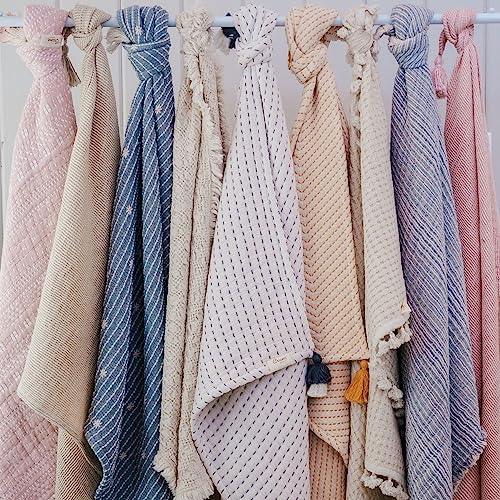 Image of Crane Baby Shoreline Stripe Blanket, Soft Cotton Nursery and Stroller Blanket, 100% Cotton, 36 inch x 36 inch