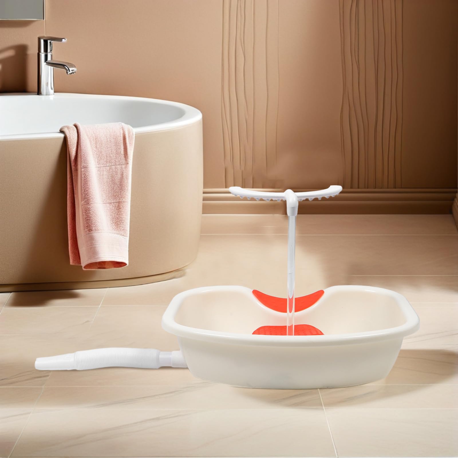 Lavatesta Portatile a Circolazione D'acqua, Struttura Reclinabile U | Bacinella Shampoo Bianca in Plastica, Pulizia Semplice e Drenaggio Rapido, per Saloni e Strutture Assistenziali