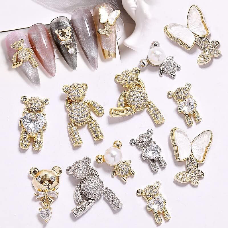 New Alloy Nail Art Decorations Luxury Rhinestones for Mobile Nails Bear Tassel Chains Nail Jewelry