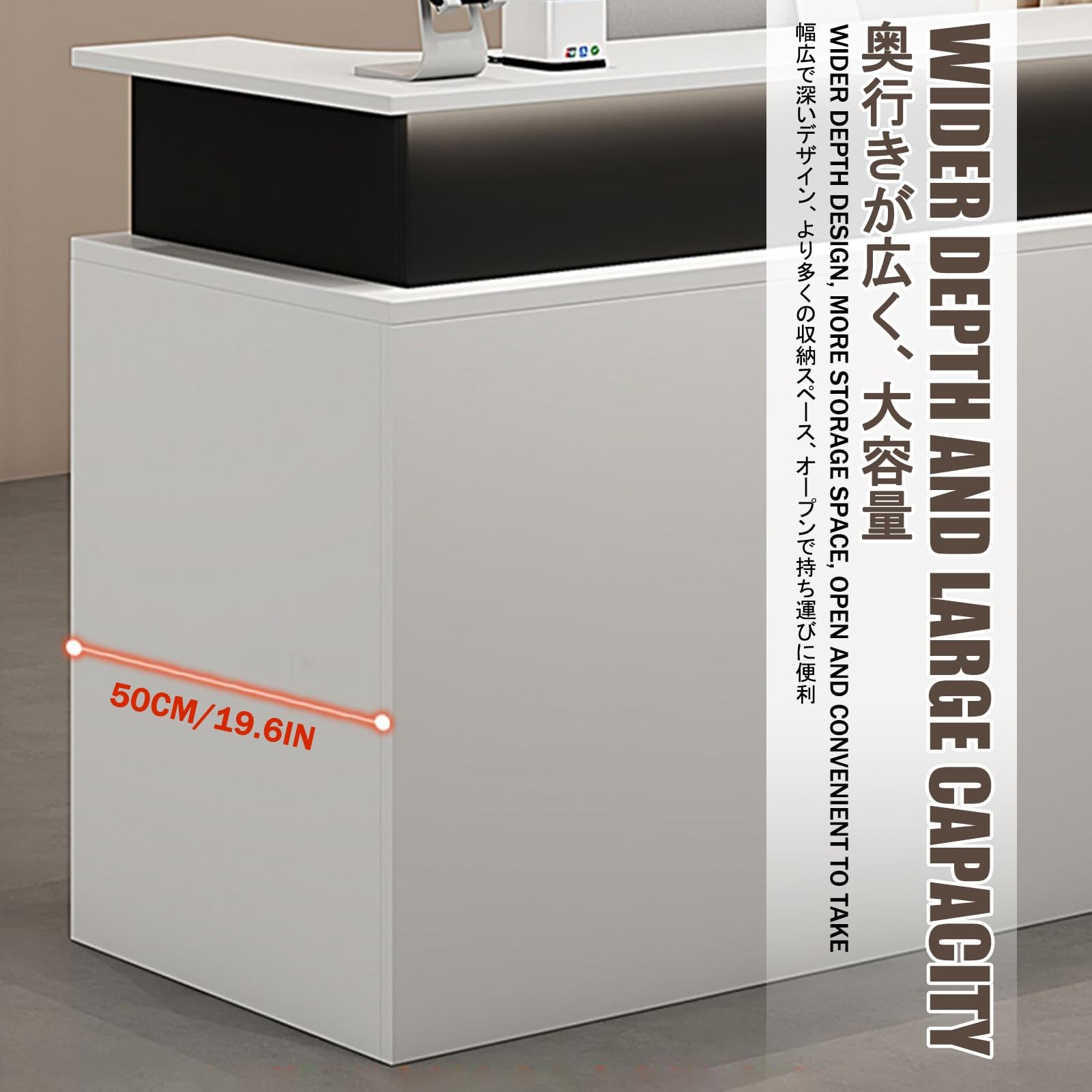 Moderno bancone per reception con cassetto bloccabile, elegante banco vendite per ufficio e vendita al dettaglio, bancone anteriore da 100 cm, per hall e salone (finitura albicocca)
