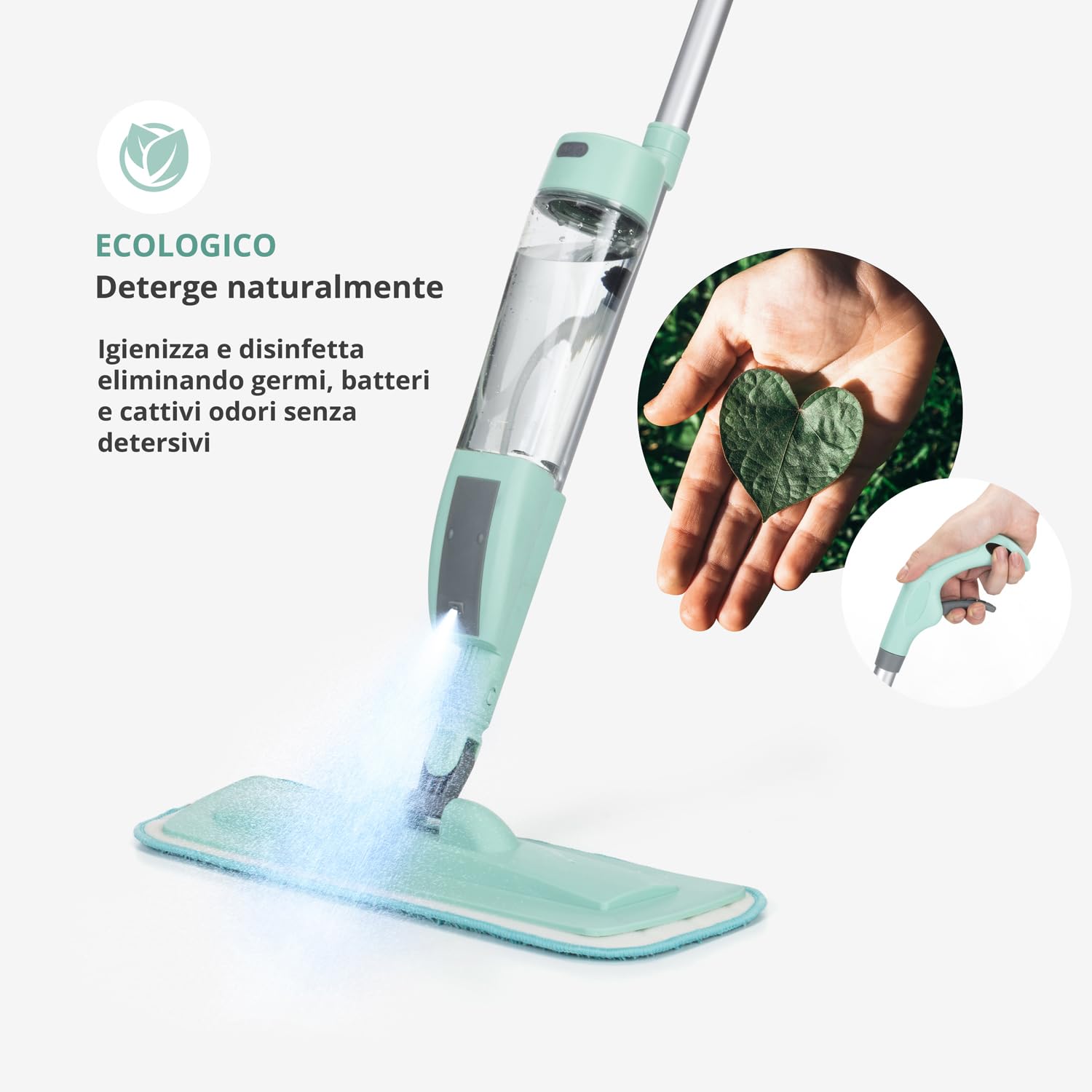 KASANOVA Scopa lavapavimenti spray con elettrolisi, I-Mop, scopa spray lavapavimenti, mop lavapavimenti, Mocio Ecologico Antibatterico con Panno in Microfibra, Senza Detersivi Artificiali