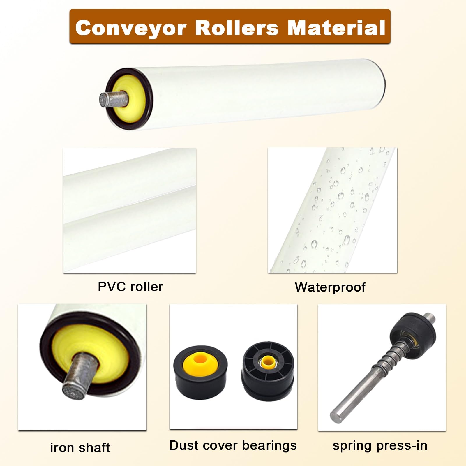 Set di 5 rulli trasportatori in PVC per una movimentazione fluida dei materiali, lunghezza 25-81 cm, per un trasporto efficiente