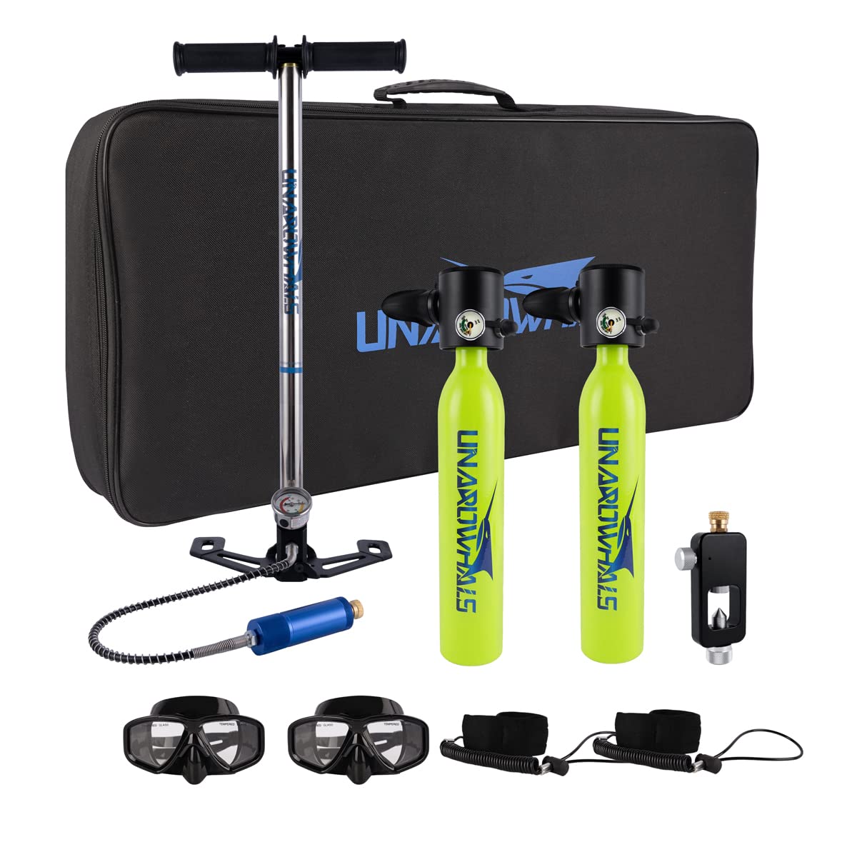 UNAROWHALS NS3000C Mini Scuba Gear with 2*0.5L Portable Diving Tanks, 2* Diving Masks and 1* Manual 