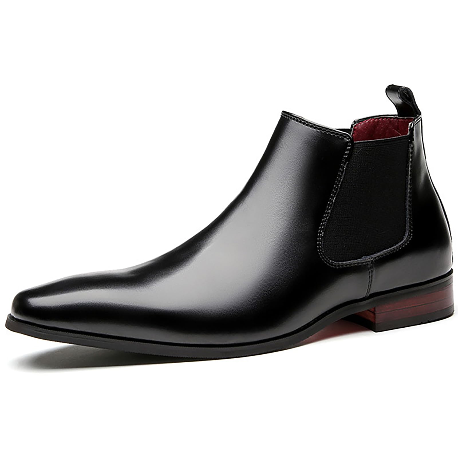 QAXZESAQAXZESA Men's Leather Chelsea Boots Formal Dress Slip On Ankle Boots  Classic Wedding Work Booties For Men,Black-45