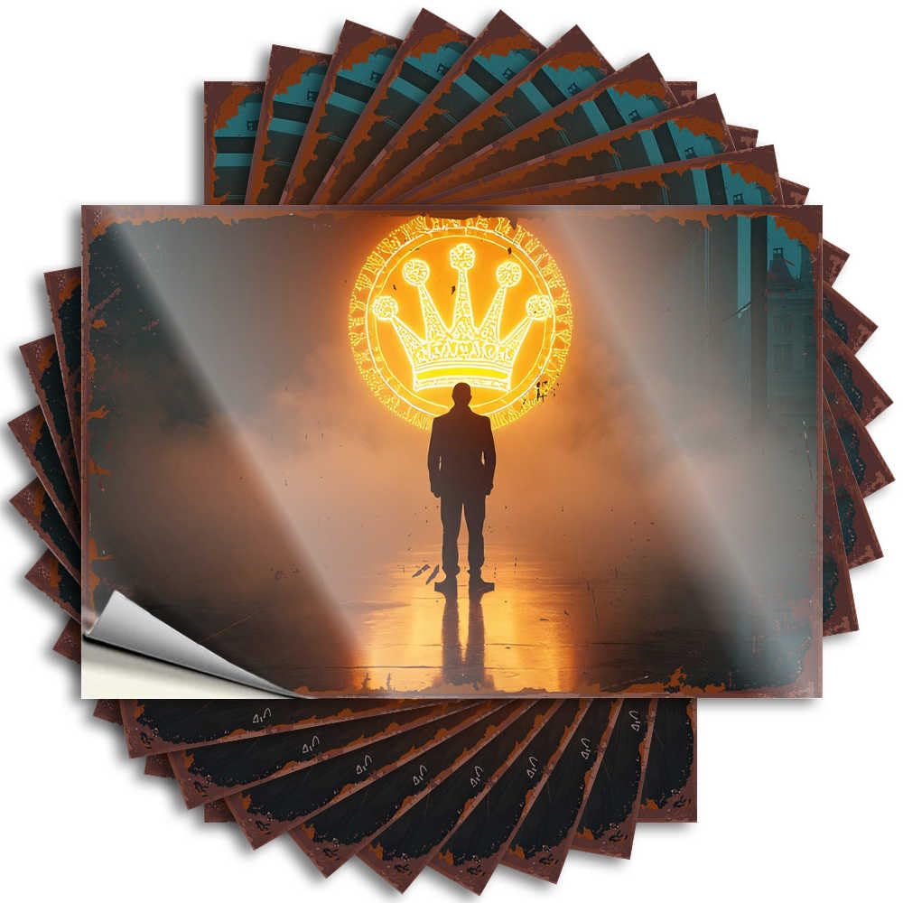Fzfn Colour Quote Core, Spring Wall Man Standing Before Glowing Crown Symbol | Outdoor Patio Accessories(12X18cm)