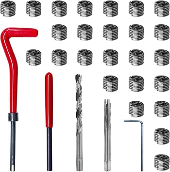 ZIMISI 30PCS M6 x 1.0mm Thread Repair Insert Kit, Stainless Steel Helicoil Inserts Set, Compatible Hand Tool Set, M6 Thread Metric Helicoil Repair Kit Assortment for Car Repairing