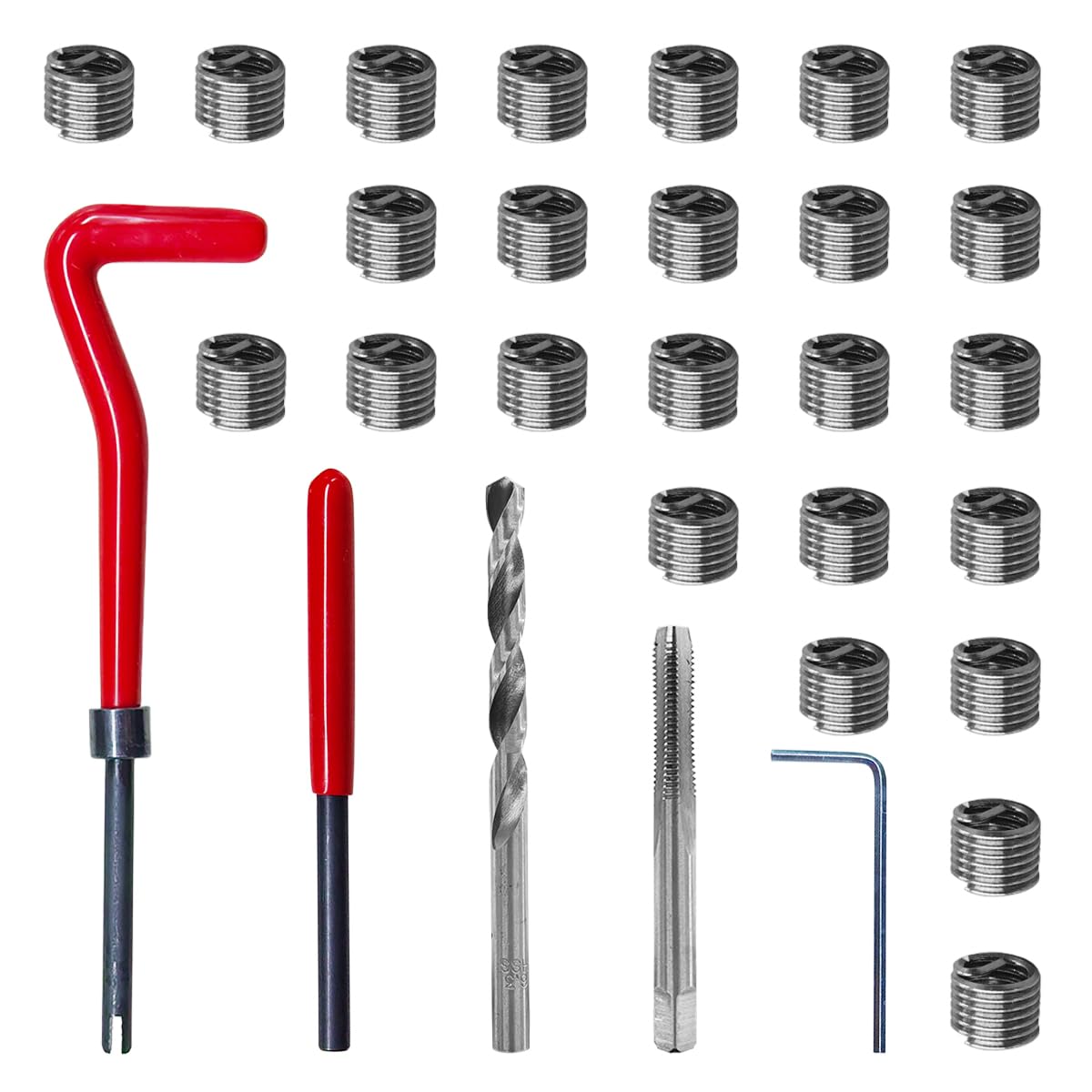 ZIMISI 30PCS M6 x 1.0mm Thread Repair Insert Kit, Stainless Steel Helicoil Inserts Set, Compatible Hand Tool Set, M6 Thread Metric Helicoil Repair Kit Assortment for Car Repairing