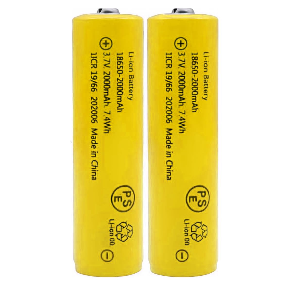 18650 Battery,2 Packs 3.7V 18650 Button Top Battery 18650 Rechargeable Batteries for Headlamp, LED Flashlight, Electronic Devices etc (Yellow)
