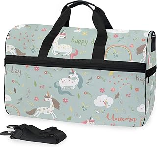 Unicorno Arcobaleno Bianco Borsa da Palestra Sportiva da Nuoto con Scomparto per Scarpe Borsone A Tracolla Borsa da Viaggio per Donna da Viaggio