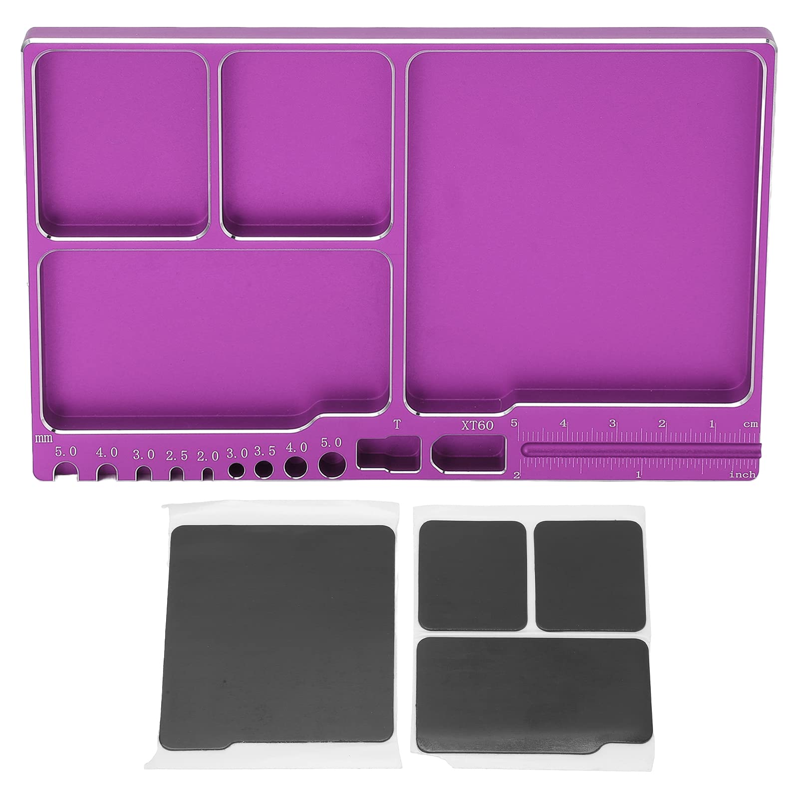 Pwshymi Magnetic Screw Tray, Aluminium Alloy Magnetic Adsorption Portable Size, Durable RC Repair Tool Tray for RC Model Toy Repair (Violet)