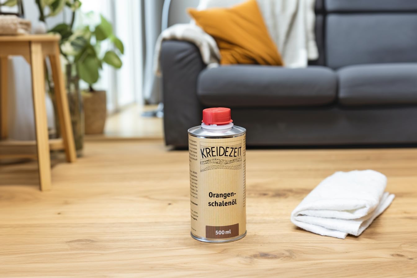 Orangenschalenöl Set - Natürliches Lösungsmittel gegen Überölung | Inkl. Ölsaugtücher & Schleifpad | Für Holzpflege, Reinigung & Verdünnung (0,5 L + 2 Ölsaugtücher)