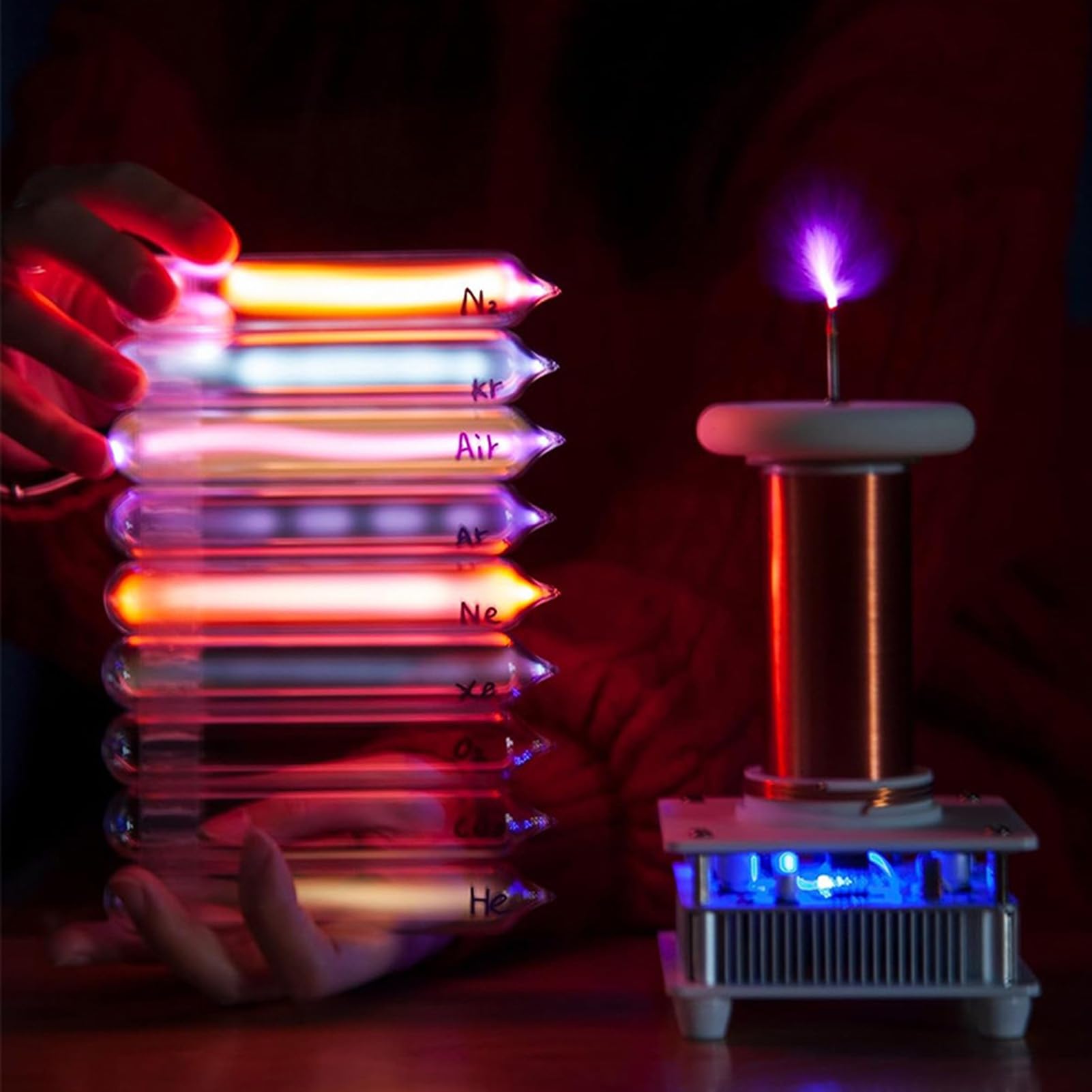 Tubes Lumineux à gaz Nobles, Élément de gaz rares scellé en Verre, 99,999% satisfait, Idéal pour la Collection, l'affichage, l'enseignement, Le Cadeau,Pack of 9