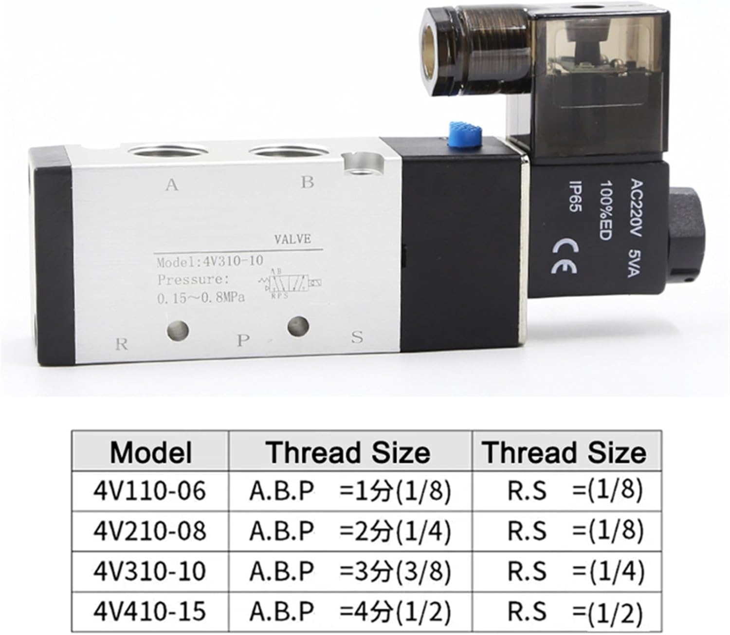Pneumatic Solenoid Valve 4V110-06 1/8 12V 24V 110V 220V Voltage 5 Way Port 2 Position Gas Pneumatic Electric Magnetic Valves(220V AC)