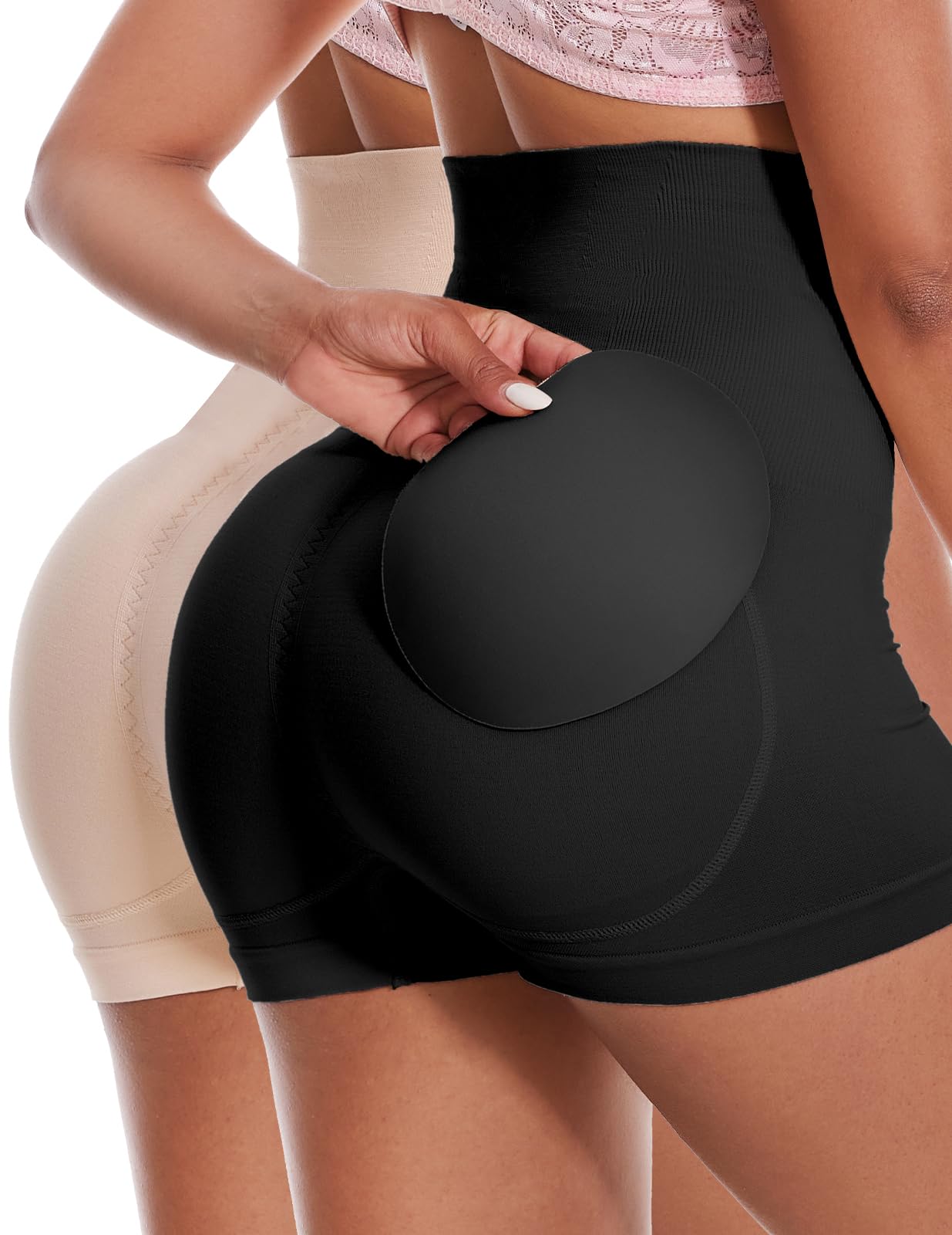 Zimi Collection Women's 2Pack（Black+Skin） 2Pack Tummy Control High Waist Underwear Hip Enahncer Body Shaper Boyshort Butt Lifter Panties Underwear For Skin+Black