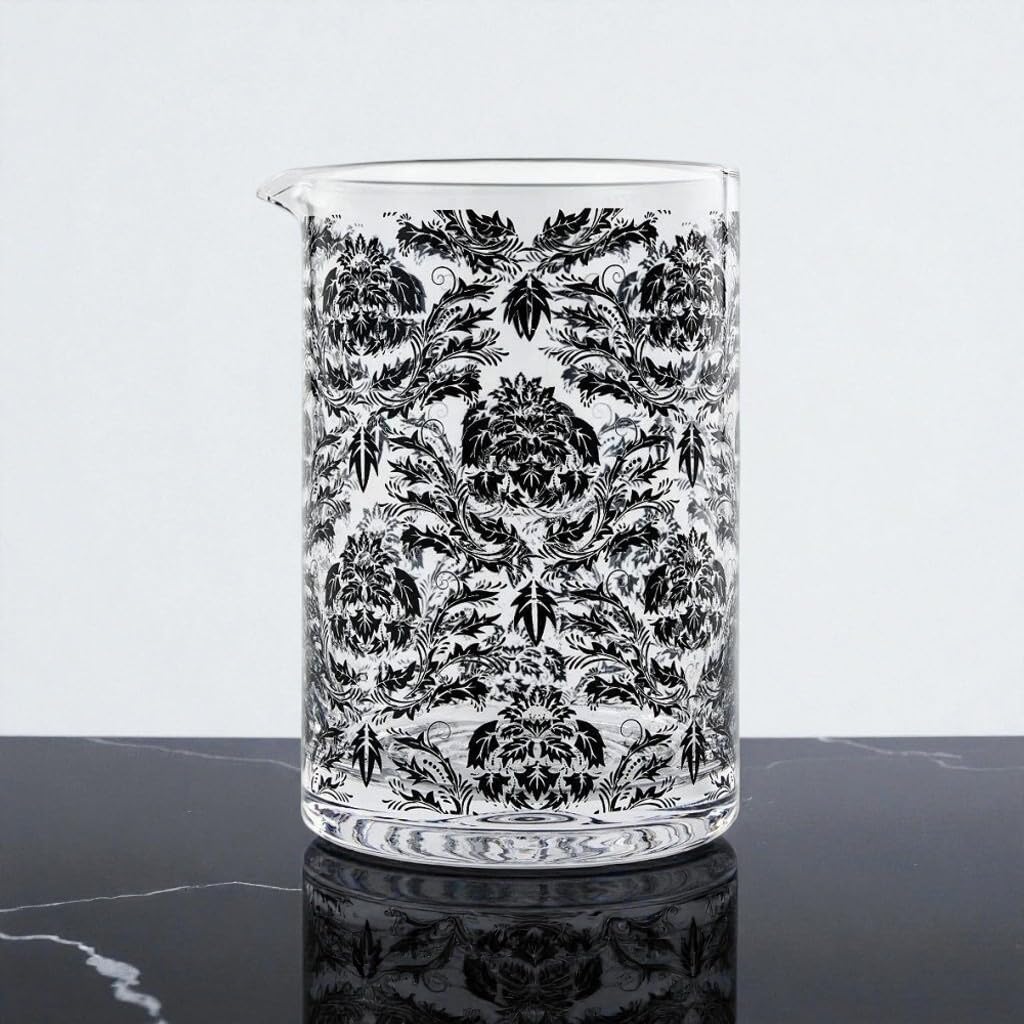 Cocktail7 Sycamore - Bicchiere da miscelazione con beccuccio versatore, capacità 600 ml, trasparente con motivi neri, accessorio per barista Mixologia professionale, materiale da bar pub ristorante