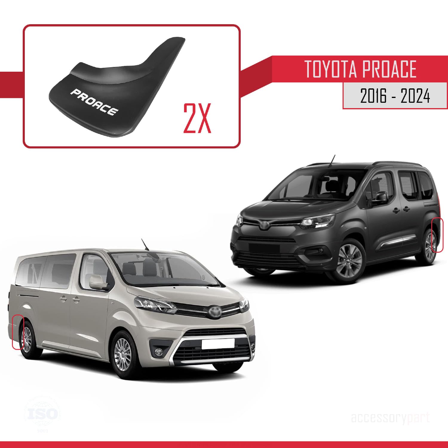 Compatibile con Toyota Proace 2016-2024 Parafanghi anteriore + posteriore 4 pezzi KIT