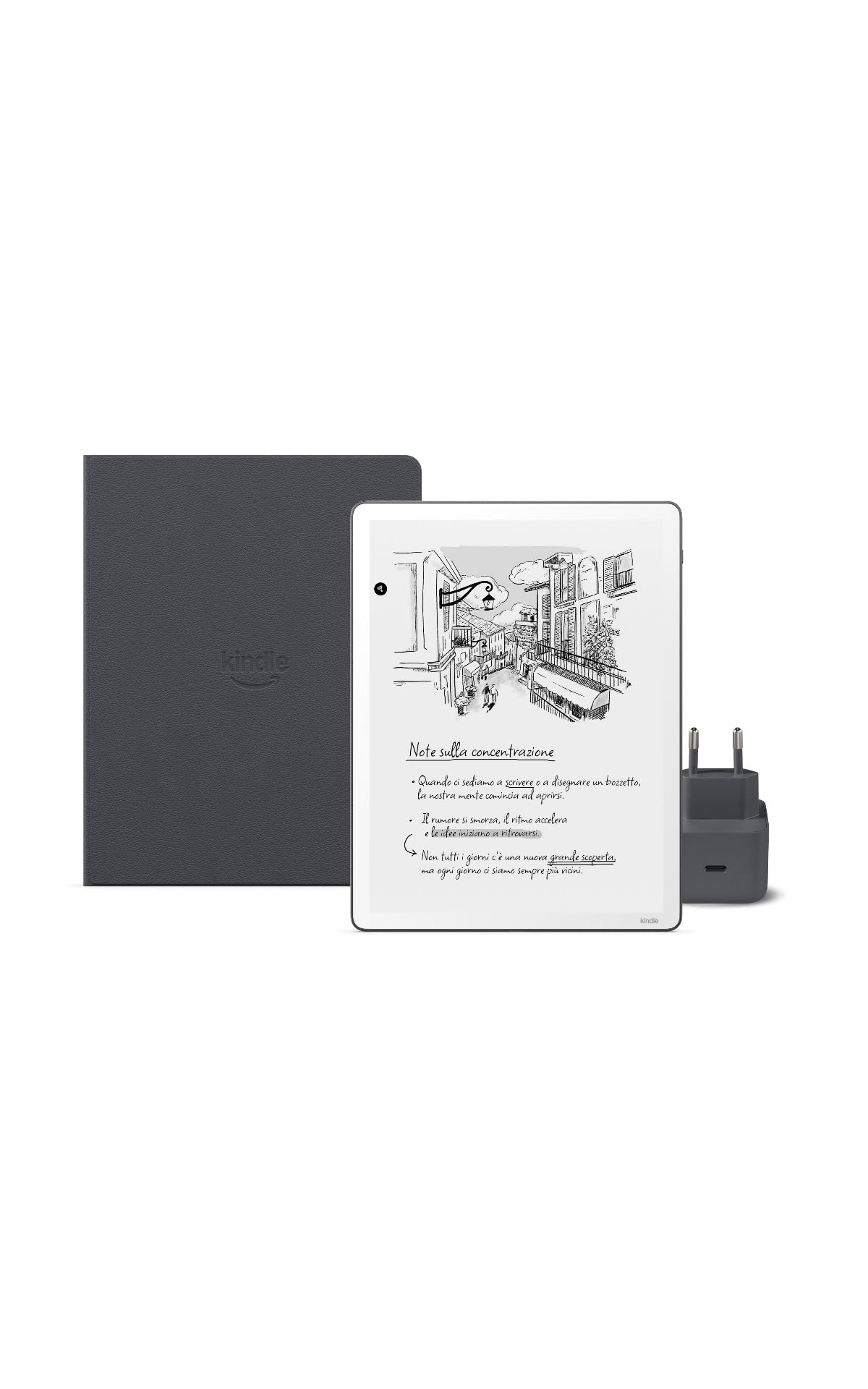 Amazon Kindle Scribe 32 GB (Grafite) + Penna Premium + Cover folio premium - Pelle di prima qualità (Grafite) + USB-C Caricabatterie