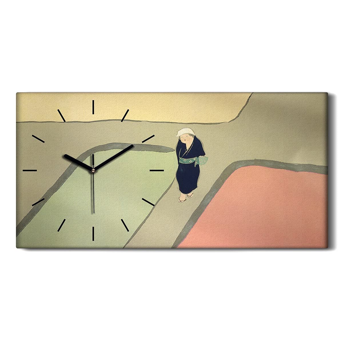Horloge sur toile silencieuse avec mains noires design abstrait