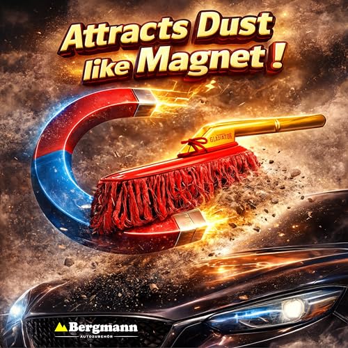 Image of Bergmann Gladiator Platinum 2 Wax-Baked Car Duster | Sturdy Real Wooden Handle | Dense Soft 100% Cotton Fibres with Wax Coating | Scratch-Proof | with Carry Case | Suitable for Cars & Bikes | Red