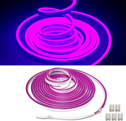 Miniatura 2 de Purple Neon LED Strip Lights16.4 ft5m 12V DC 600 SMD2835 LEDs Waterproof Rope Light for Indoor Outdoor Home Decoration with Power Adapter