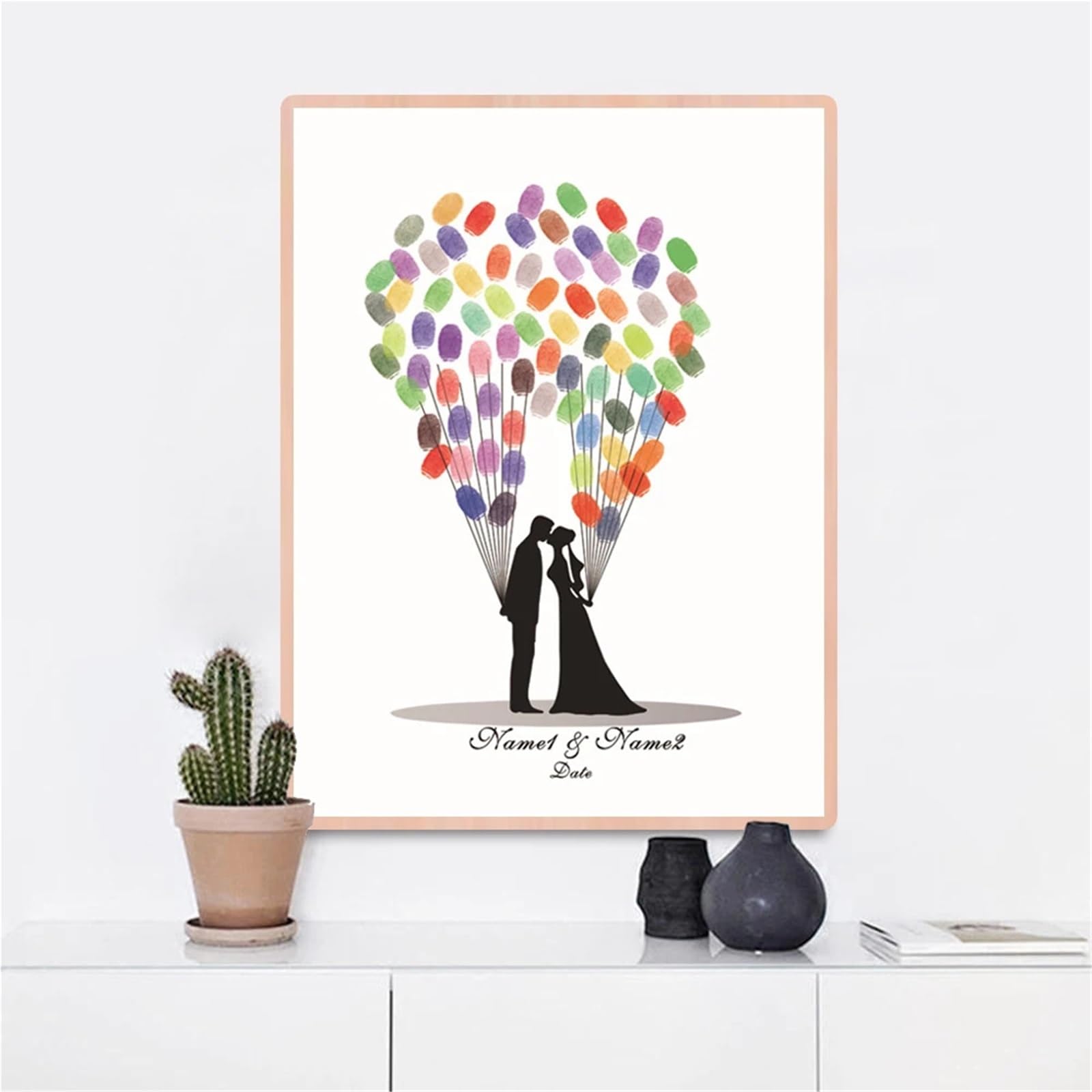 Libro degli ospiti delle impronte digitali con albero in tela, libro degli ospiti con impronte digitali, firma dell'albero e tampone per timbri, multicolore, diverse misure (color04,60 x 80