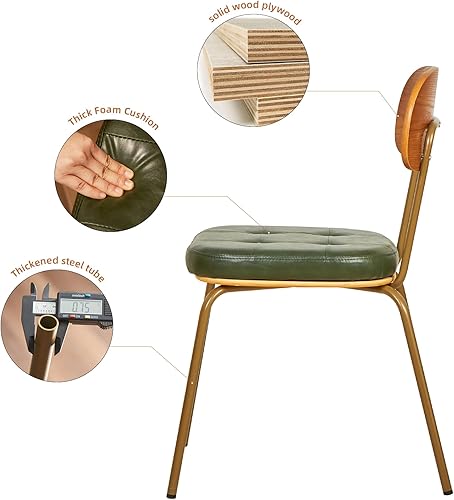 Miniatura 5 de Juego de 2 sillas de comedor modernas de mediados de siglo, sillas retro con asiento tapizado de piel sintética y respaldo de madera maciza y patas