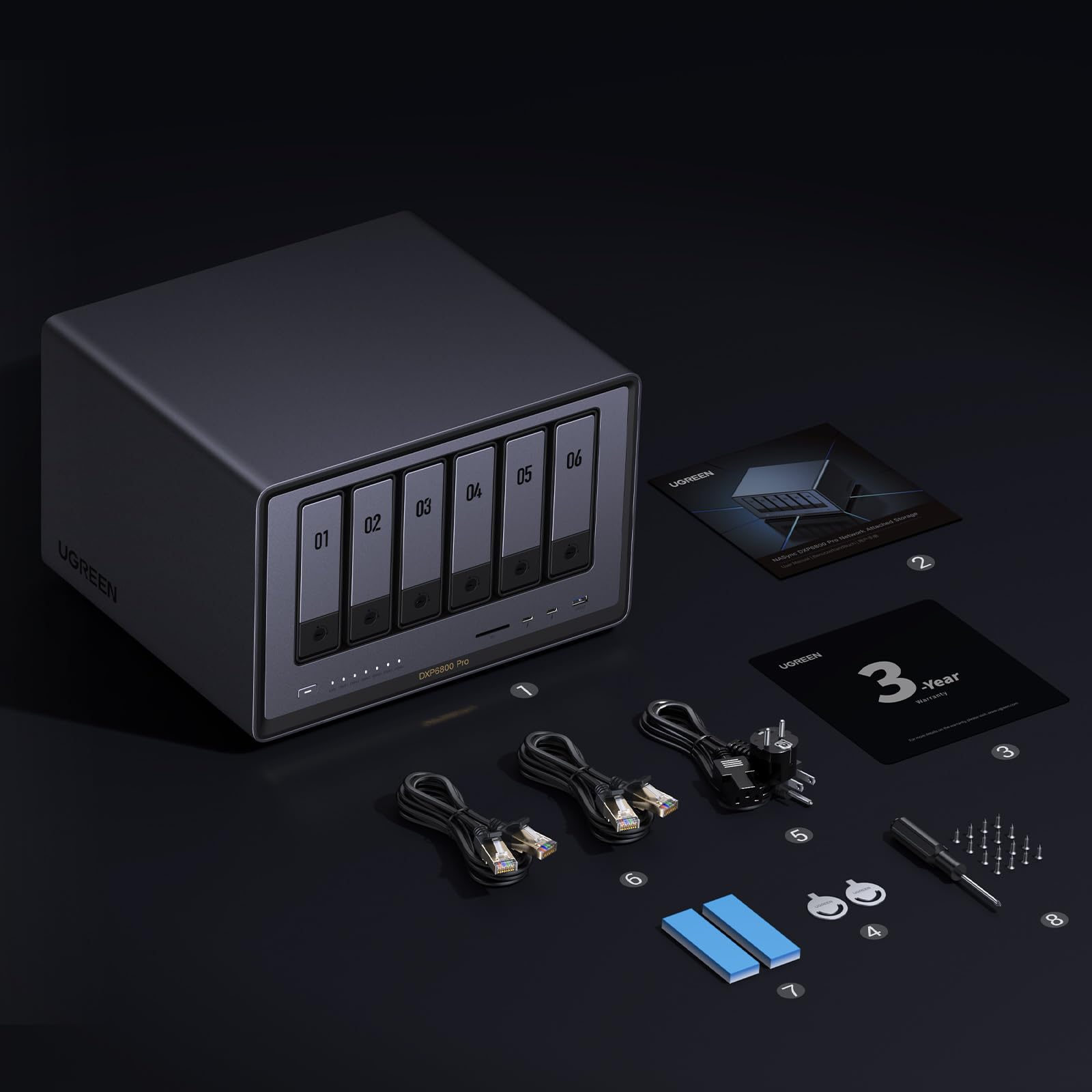 UGREEN NASync DXP6800 Pro, NAS de Bureau 6 Baies, processeur Intel i5 1235u 10 cœurs, 8 Go de RAM DDR5, SSD 128 Go, 2 Ports 10 GbE, 2 emplacements M.2 NVMe, HDMI 8K (sans Disque) (DXP6800 Pro)