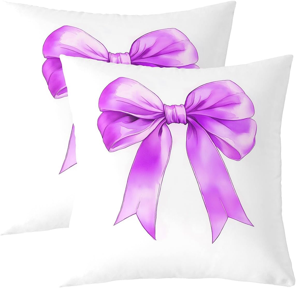jejeloiu Kawaii Bowknot Decor Pillowcase Kids Cute Bow Throw Pillow Covers Set of 2 16 x 16-Inch Purple Cushion Case for Women Men Simple Modern Room Decor