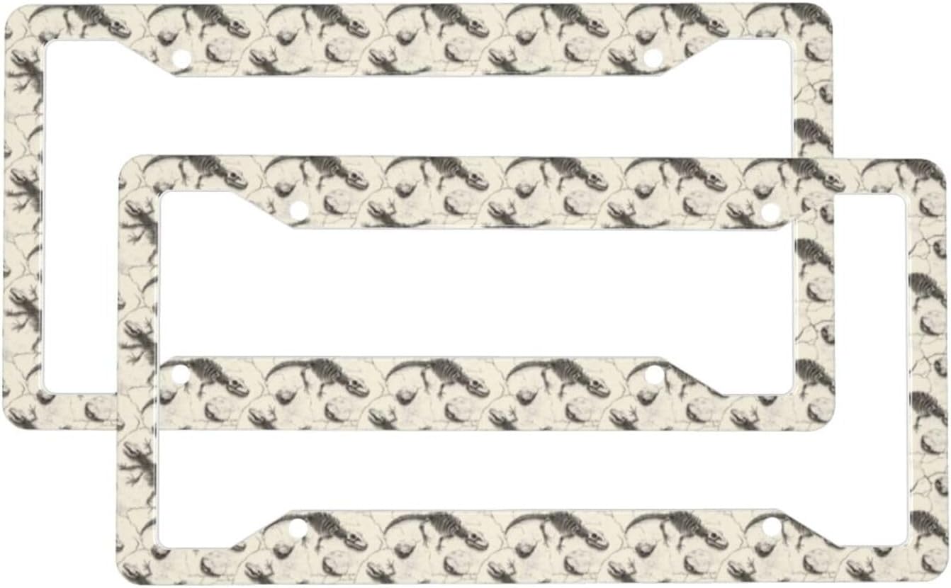 2 Pcs Car License Plate Frames for Women Men – Vintage Lizard Skull Print Aluminum Solid License Plate Cover for Car Accessories for Women Men with