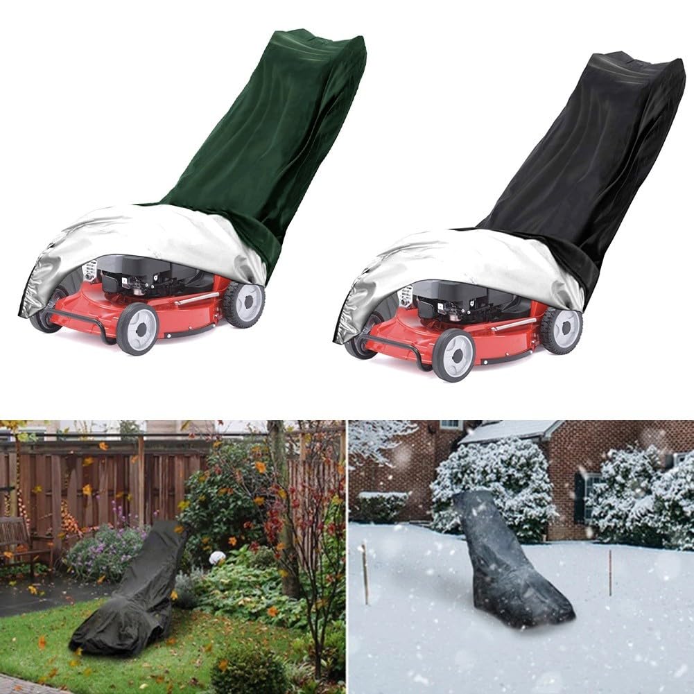 Funda resistente para cortacésped Oxford 210D, impermeable, resistente al viento, a prueba de polvo, protección para almacenamiento al aire libre con cordón y bolsa de almacenamiento, negro y verde