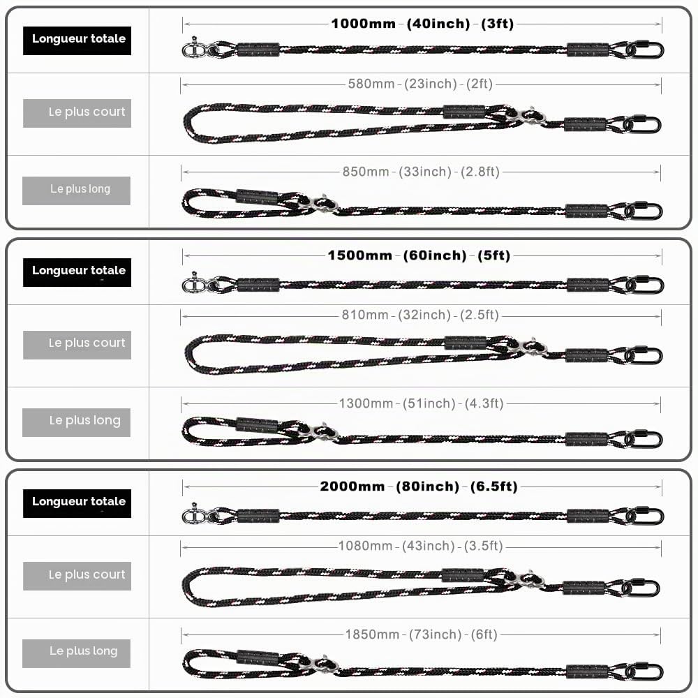 BeneLabel 2pcs Sangles de Suspension, 2M Corde de Balançoire Hamac Réglable Extensible en Polyester pour Arbres Chaises Jeux Accessoires, Jusqu'à 1000lbs, 10mm de Diamètre, Noir