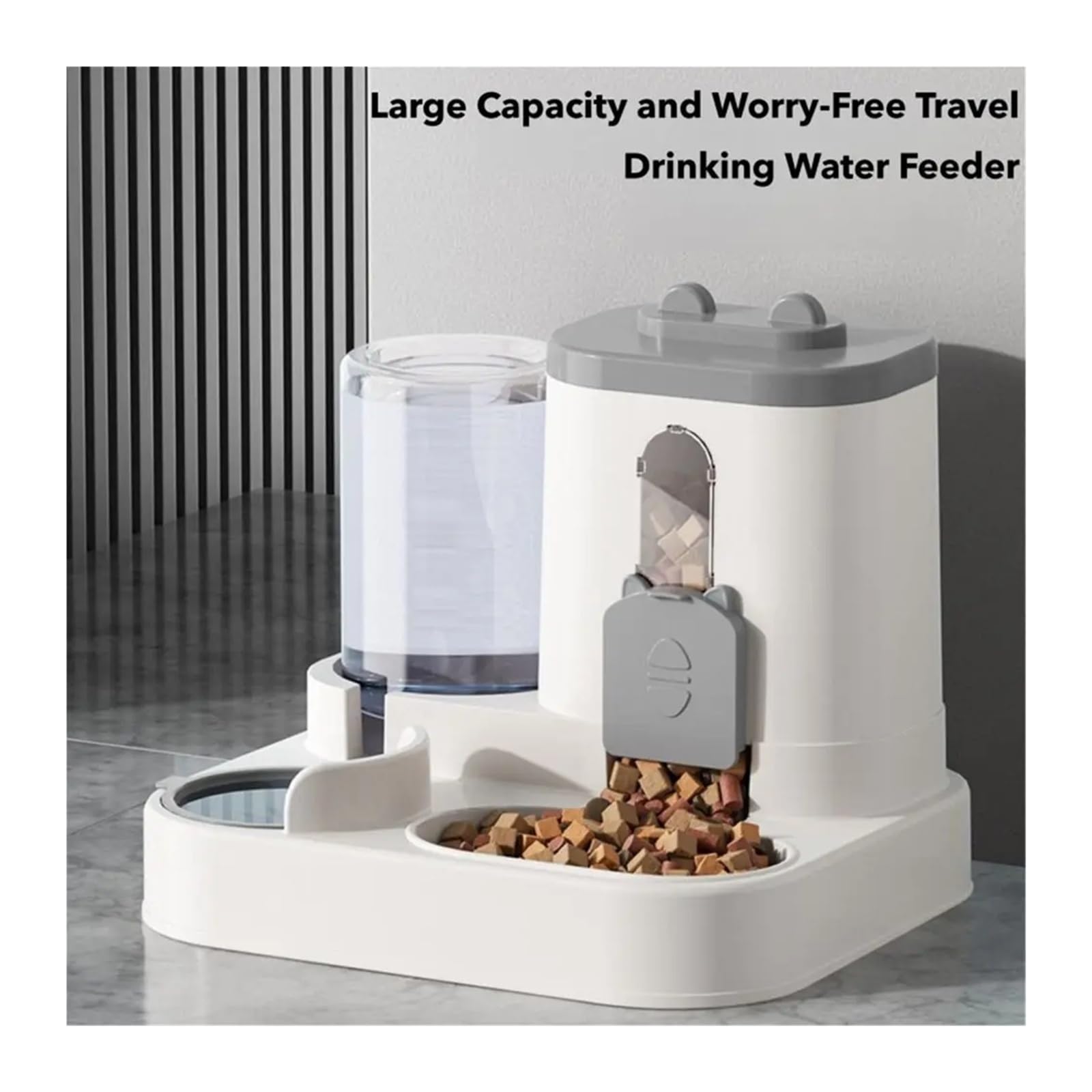 Karmnik dla zwierząt, Cute 2 in 1 Cat Food Water and Integrated Fully Automatic Feeder Washable Dispenser(Grey)