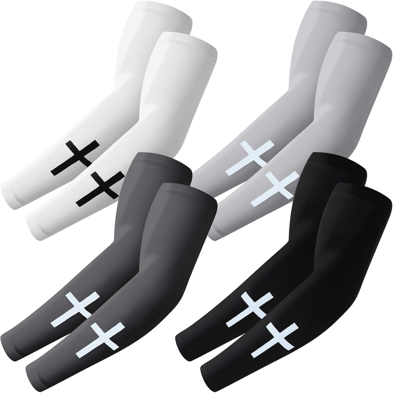 Shyyween 4 Pairs Faith Cross Compression Arm Sleeves for Men - Basketball Baseball Football Religious Design