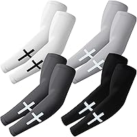 Shyyween 4 Pairs Faith Cross Compression Arm Sleeves for Men - Basketball Baseball Football Religious Design